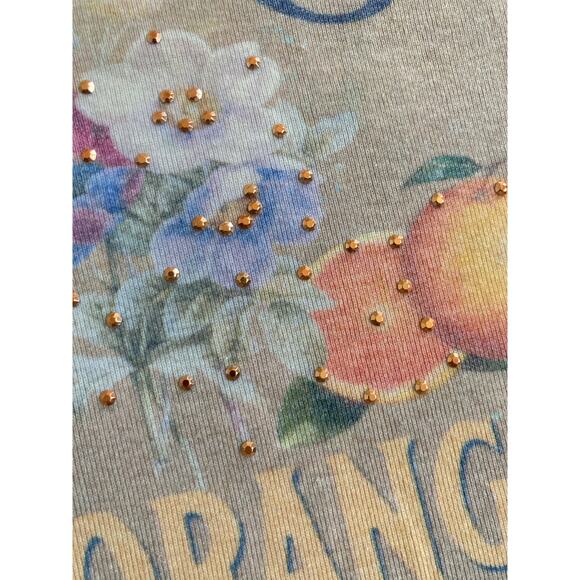 Vintage Fruit Co Top Small Rhinestone California Floral 3/4 Sleeve Shirt Y2K - Picture 3 of 14